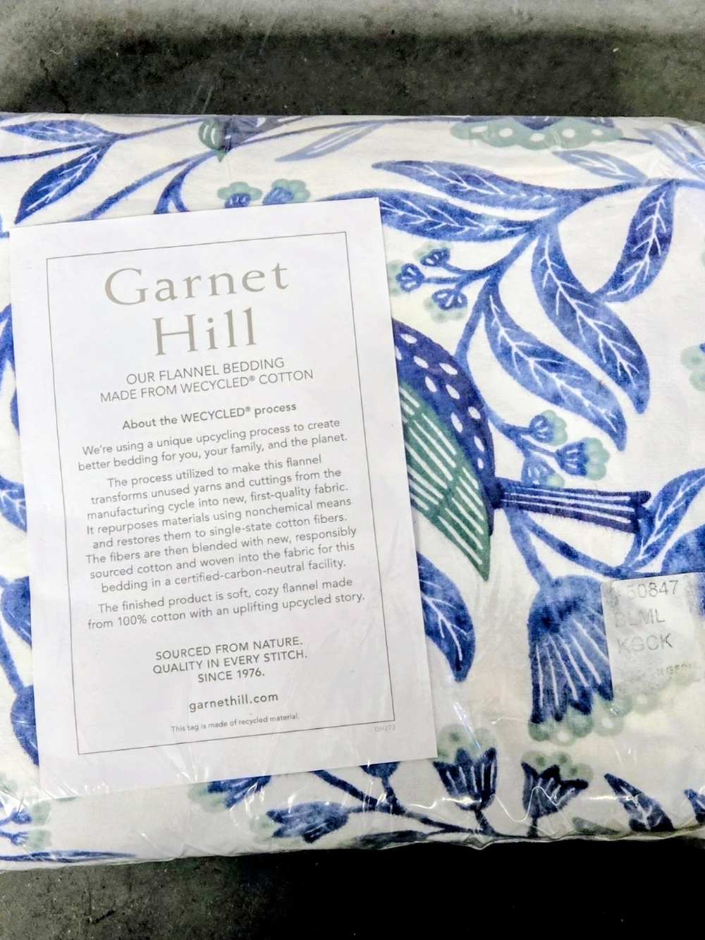 Garnet Hill Blue and Green Floral Flannel Botanical Duvet Cover